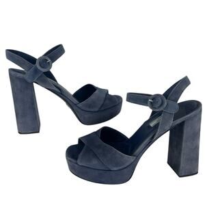 Prada Suede Crisscross Platform Sandals in Blue